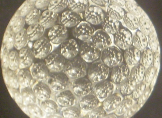 Glass dimpled sphere, clear colorless, like golf ball, 1+<sup>1</sup>/<sub>2</sub> 